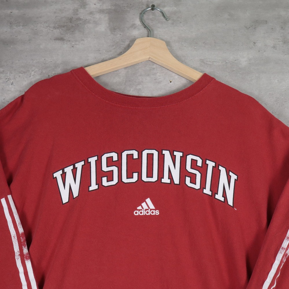 y2k adidas wisconsin long sleeve tee boxy red graphic mens l